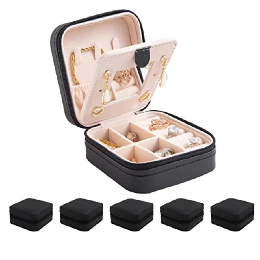 Jewelry Case and Box Organizer - Small, Mirrored, for Girls and Women Black-5