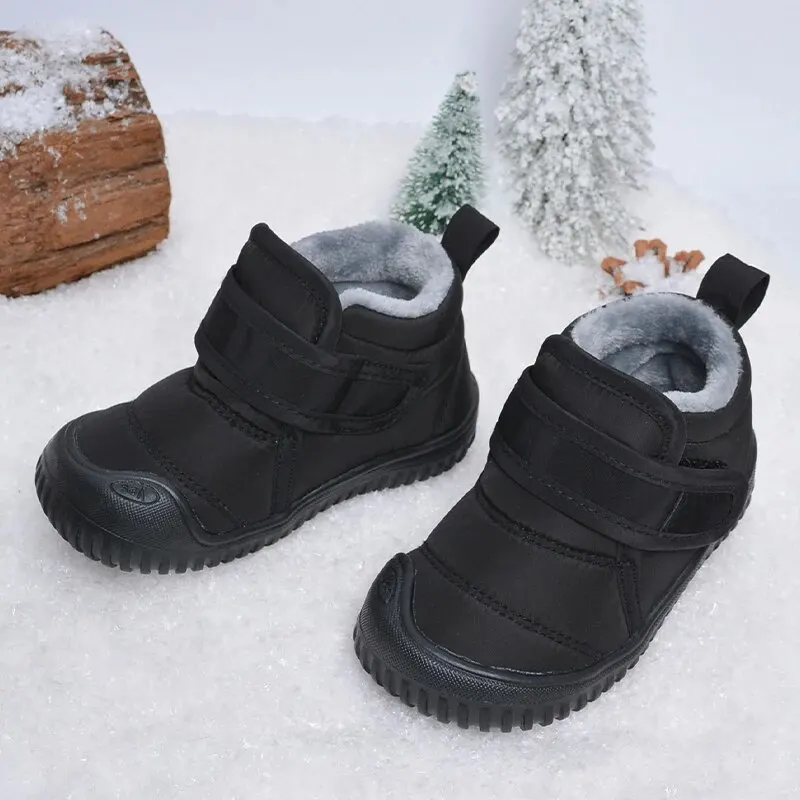 Boys Black Hot Selling Winter Daily Waterproof Non-Slip Outdoor Ankle Snow Boots Soft Warm Plush Shoes E8218