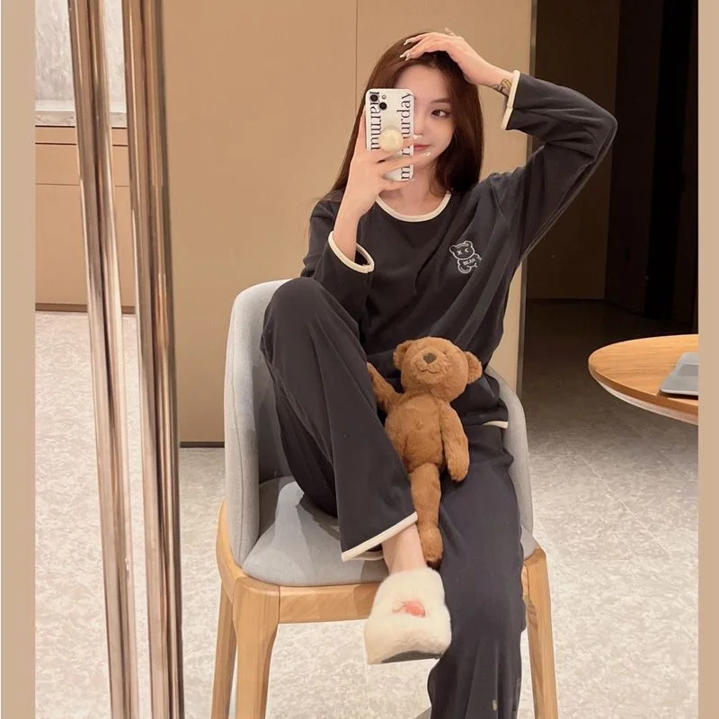 

plus Size Women's Spwear Outerwear Long Sve Home Clothes Bear Pattern Two-Piece Set Autumn Winter Thiened Casual Sle