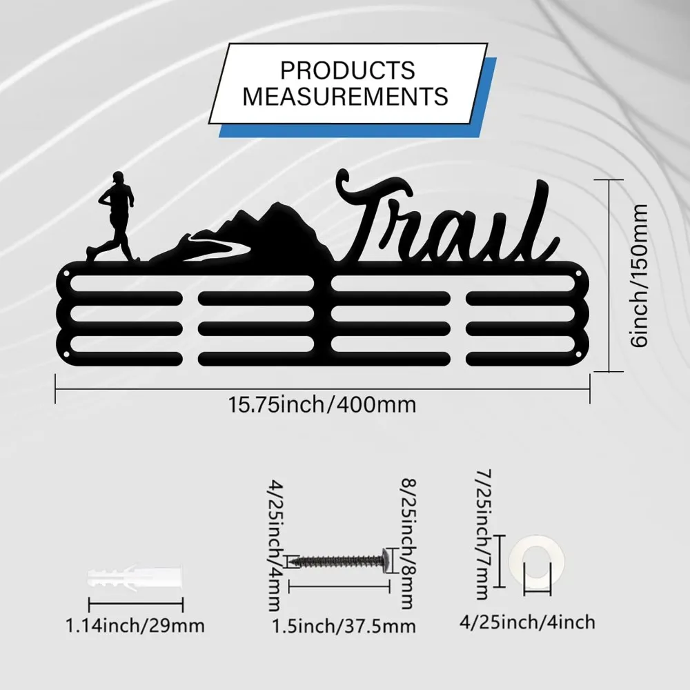 Medal Holder Display Runner Trail Award Ribbon Hanger 3 Lines Medal Hanger Sport Award Ribbon Cheer Rack Wall Mount Metal Frame