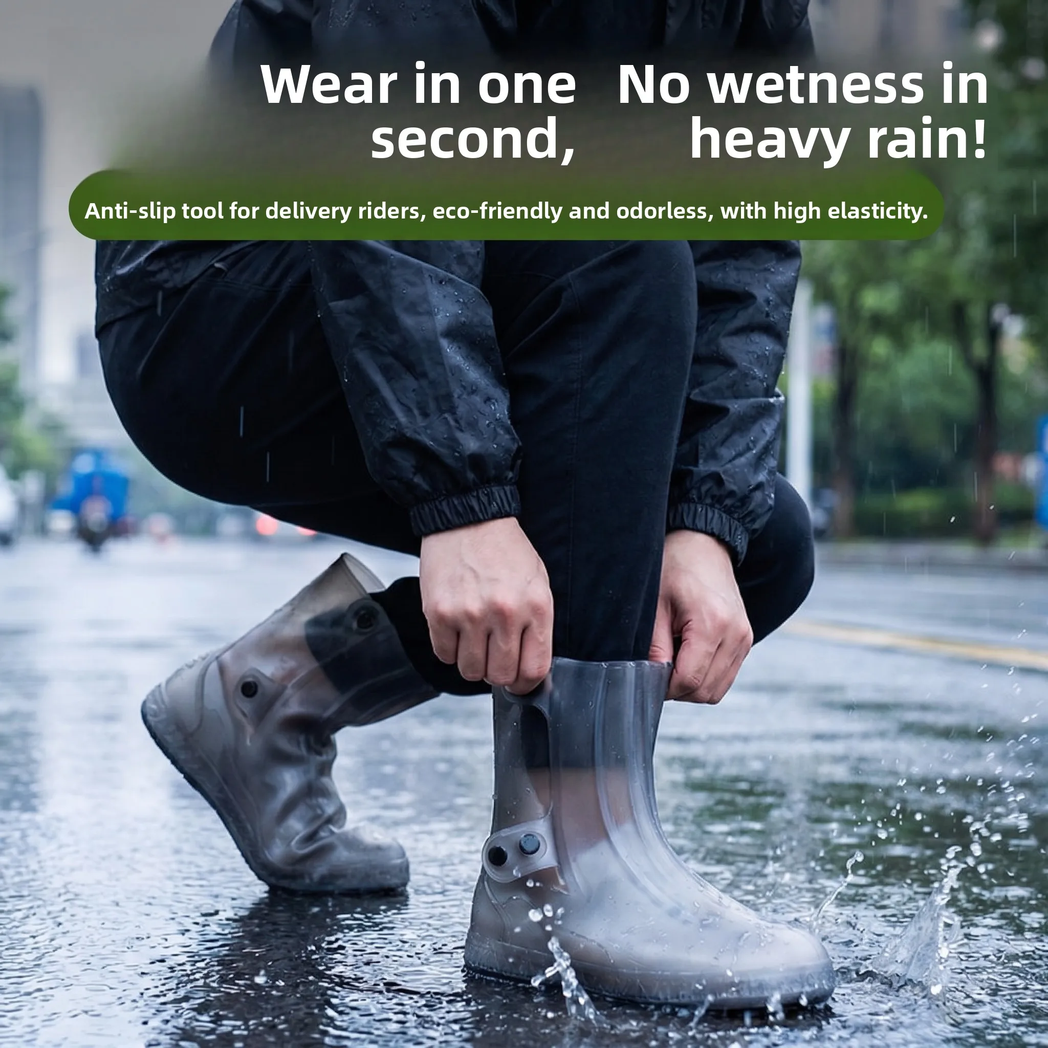 

Waterproof Thickened High-Tube Silicone Shoe Covers Anti-Slip for Delivery Riders Heavy Rain Class Reusable Boot Covers