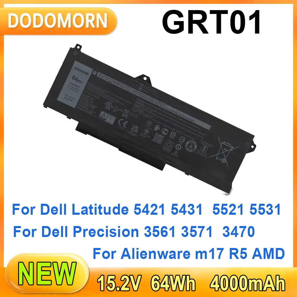 Batería de ordenador portátil GRT01 para Dell Latitude 5421 5431 5521 5531 Precision 3561 3470 3561 3571 m17 R5 AMD 9JRV0 0P3TJ 15,2 V