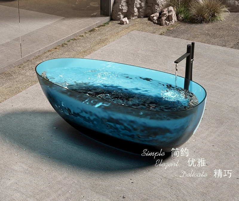 Homestay transparent bathtub, artificial stone resin, colored crystal, thin-edged soaking bathtub
