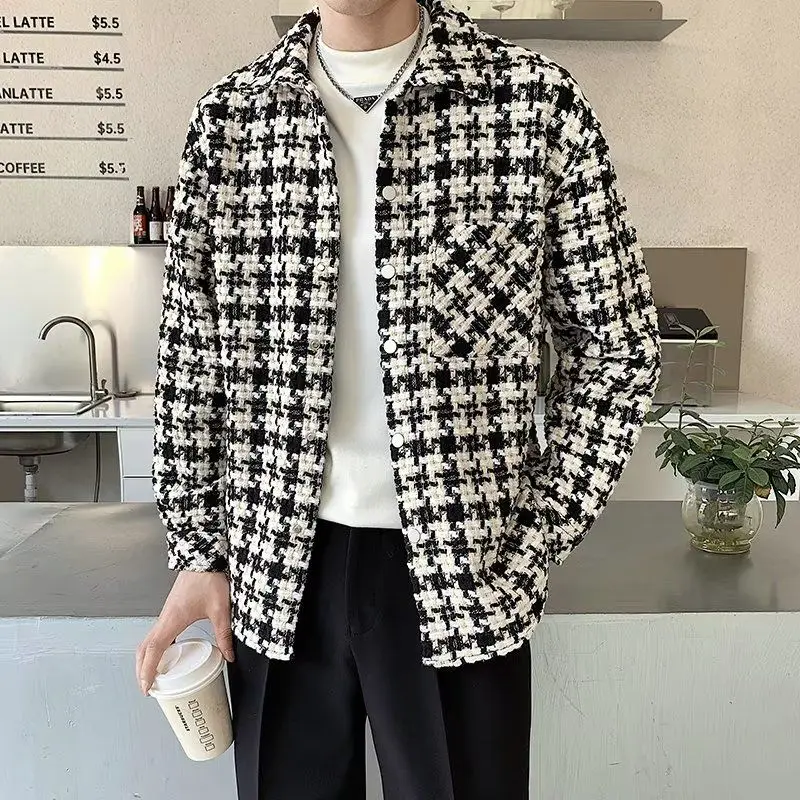 

Thiened Flannel Plaid Jaet Men's Faionable Winter Outerwear irt Collar Coat Youth Sle Polyester Fiber Long Sve