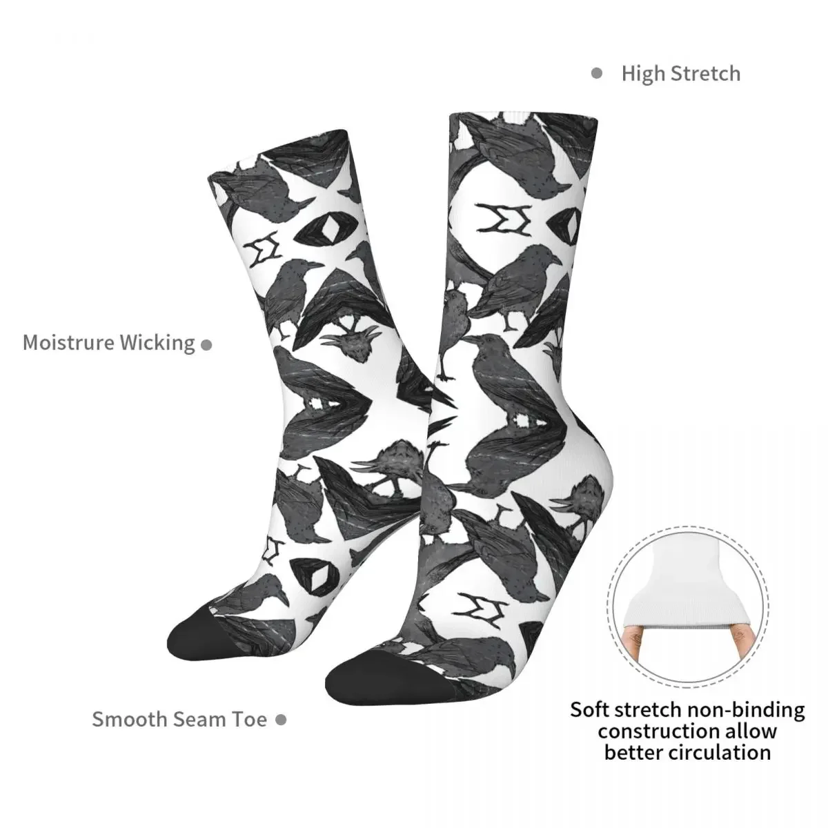 Chaussettes à motif de corbeau mignon Harajuku, bas super doux, chaussettes longues toutes saisons, accessoires pour cadeau d'anniversaire unisexe