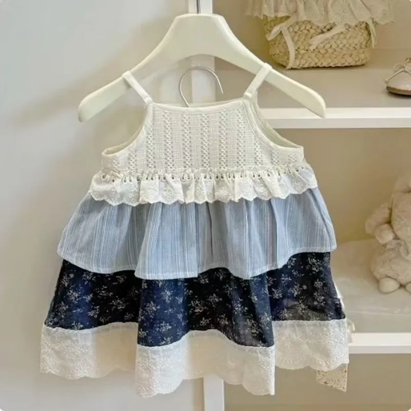 

80-130cm Girls' Cake Dress Summer 2026 New Style Children's Baby Western Style Forest Style Strap Princess Skirt Kids Clothing