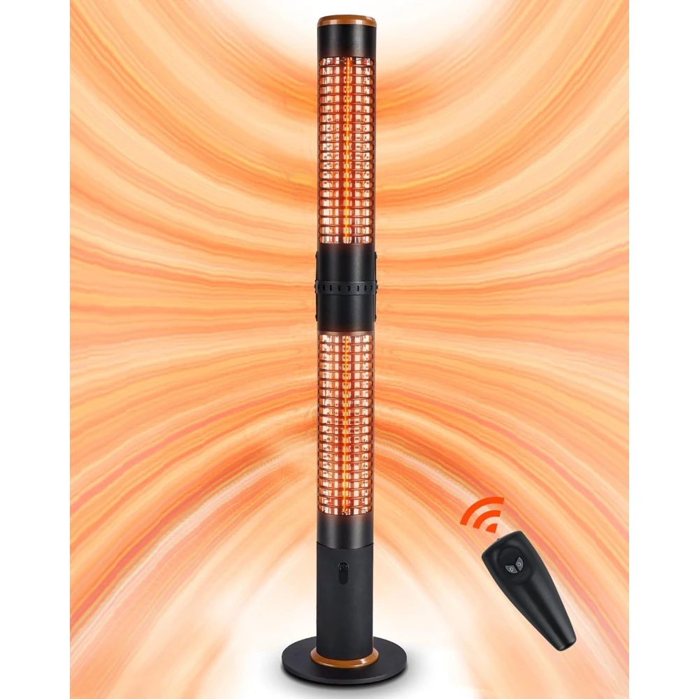 Electric Heater, with Remote, Infrared Heater with Cylinder Shape, Silent Heating, IP54 Waterproof, Portable Freestanding Heater