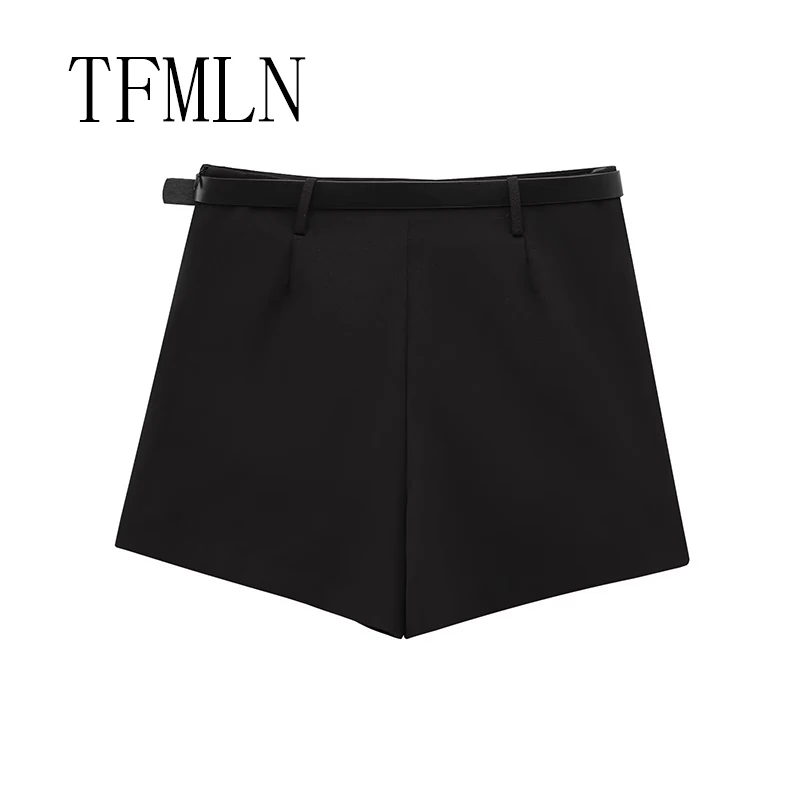 TFMLN جديد أزياء النساء السراويل تنورة السببية الجانب سستة البسيطة السراويل مع حزام التنانير خمر عالية الخصر الشارع الشهير السراويل التنانير