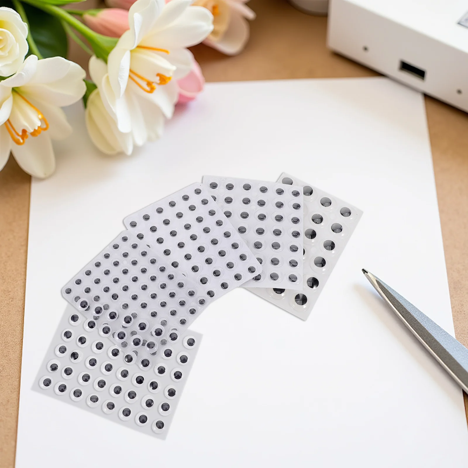 

5 Sheets 10Mm Self-Adhesive Wiggle Eyes Black White Round Plastic Craft Eyes For Stuffed Animals Diy Handmade Projects Movable
