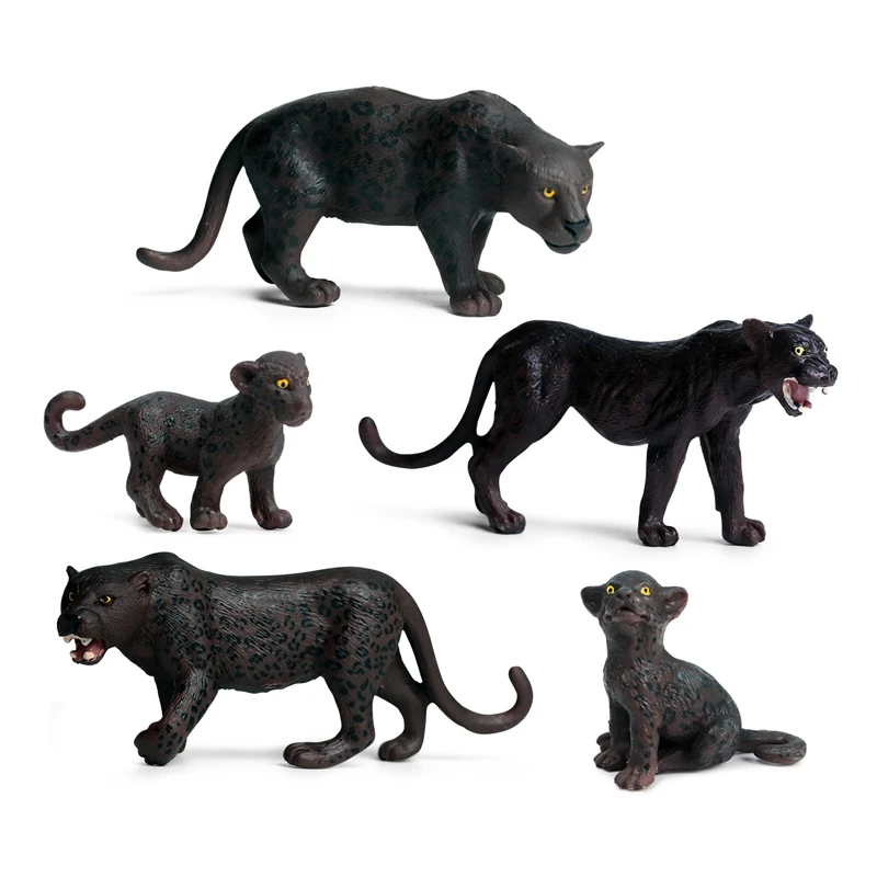 

Cognitive Toy Simulation Black Panther Family Collection Toy Plastic Animal Static Solid Wild Animal Toy Children