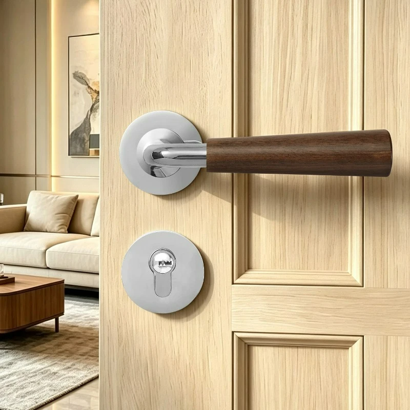 French Style Luxury Bedroom Split Door Lock, Minimalist Style, Universal Bathroom, Conference Room, Walnut Wood Handle Lock