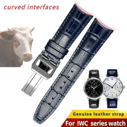 22mm Curved end Cowhide Watch Strap Folding Buckle Clasp Leather Watchband For IWC IW500705 PORTUGIESER Series men's accessories