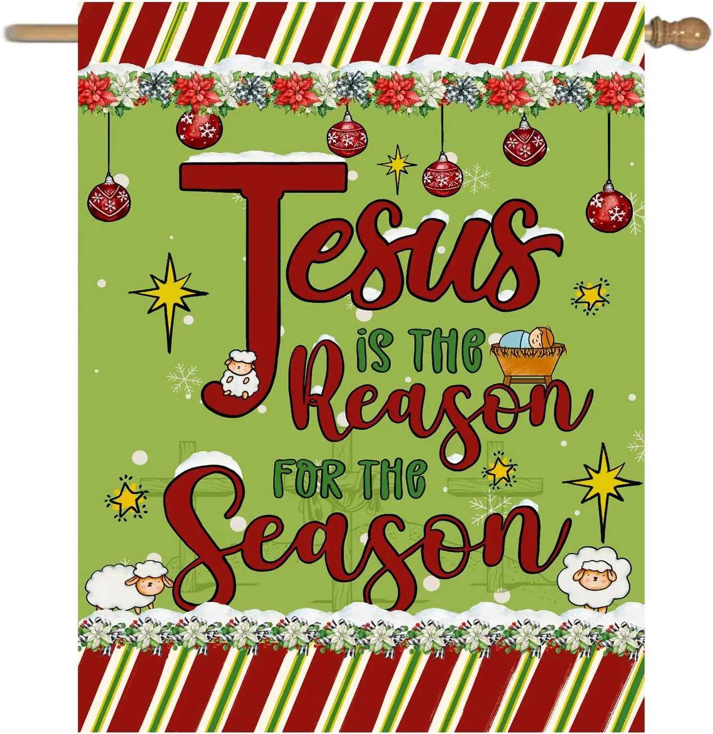 Jesus is the Reason House Flag Christian Christmas Flags 28x40 Double Sided Religious Garden Flag for Outside Large Nativity Fla