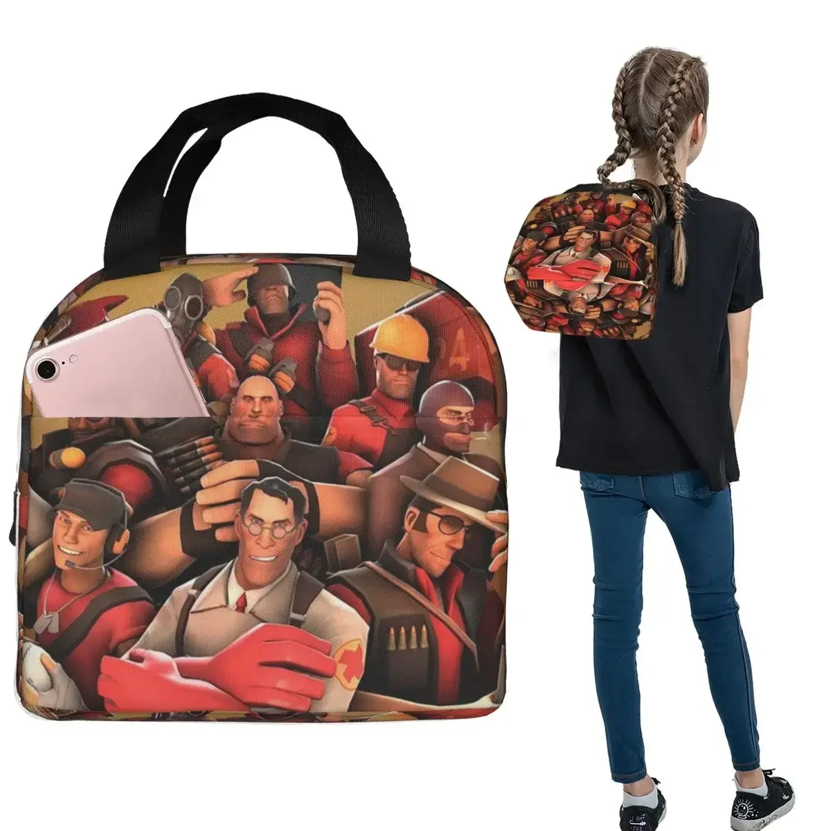 Team Fortress 2 Poster Art Insulated Lunch Bag for Women Kids Portable Food Boxes Thermal Lunch Box Tote