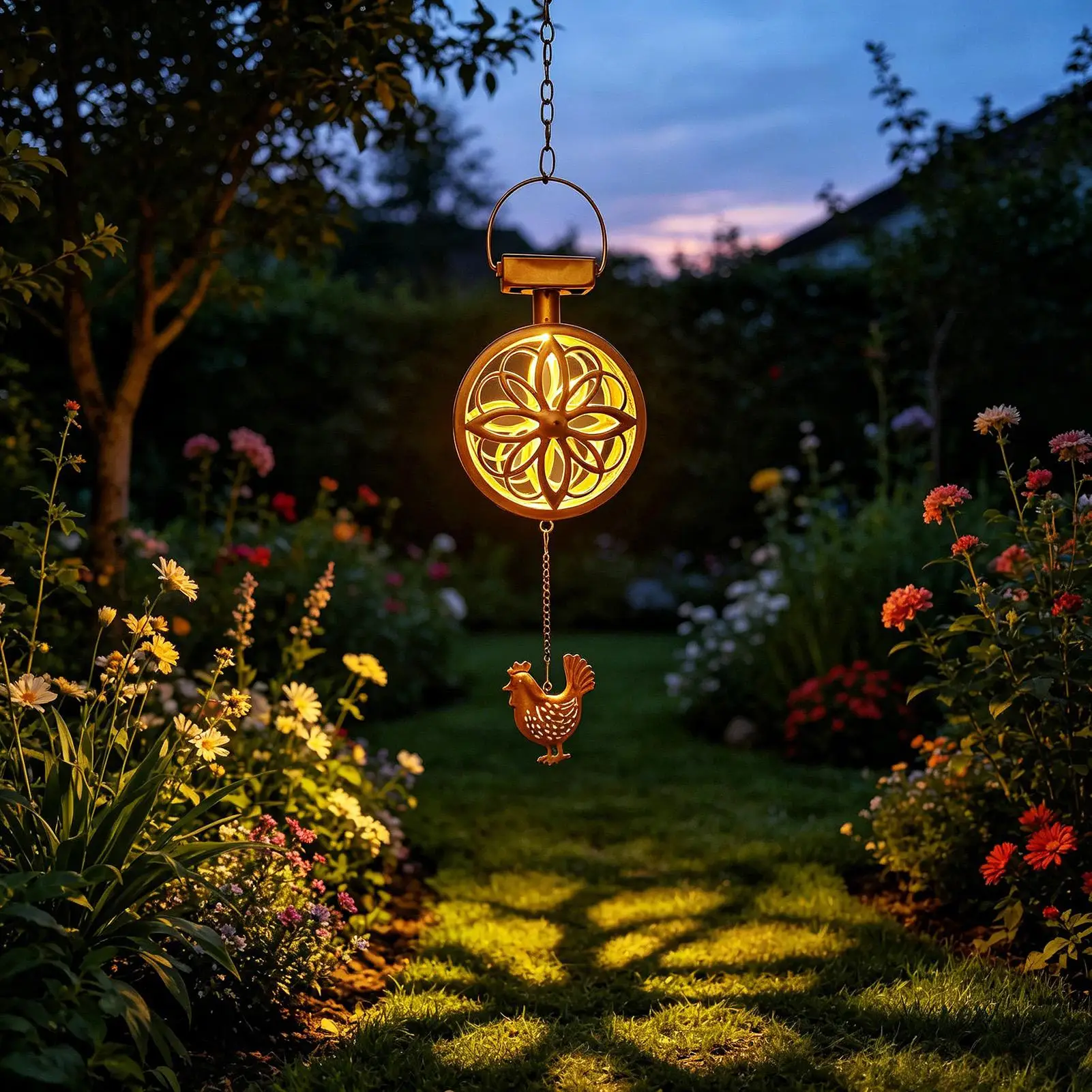 Solar Garden Lights Flower Design Outdoor Lighting With Chicken Pendant Patio Solar Light For Outside Porch Patio Yard Courtyard