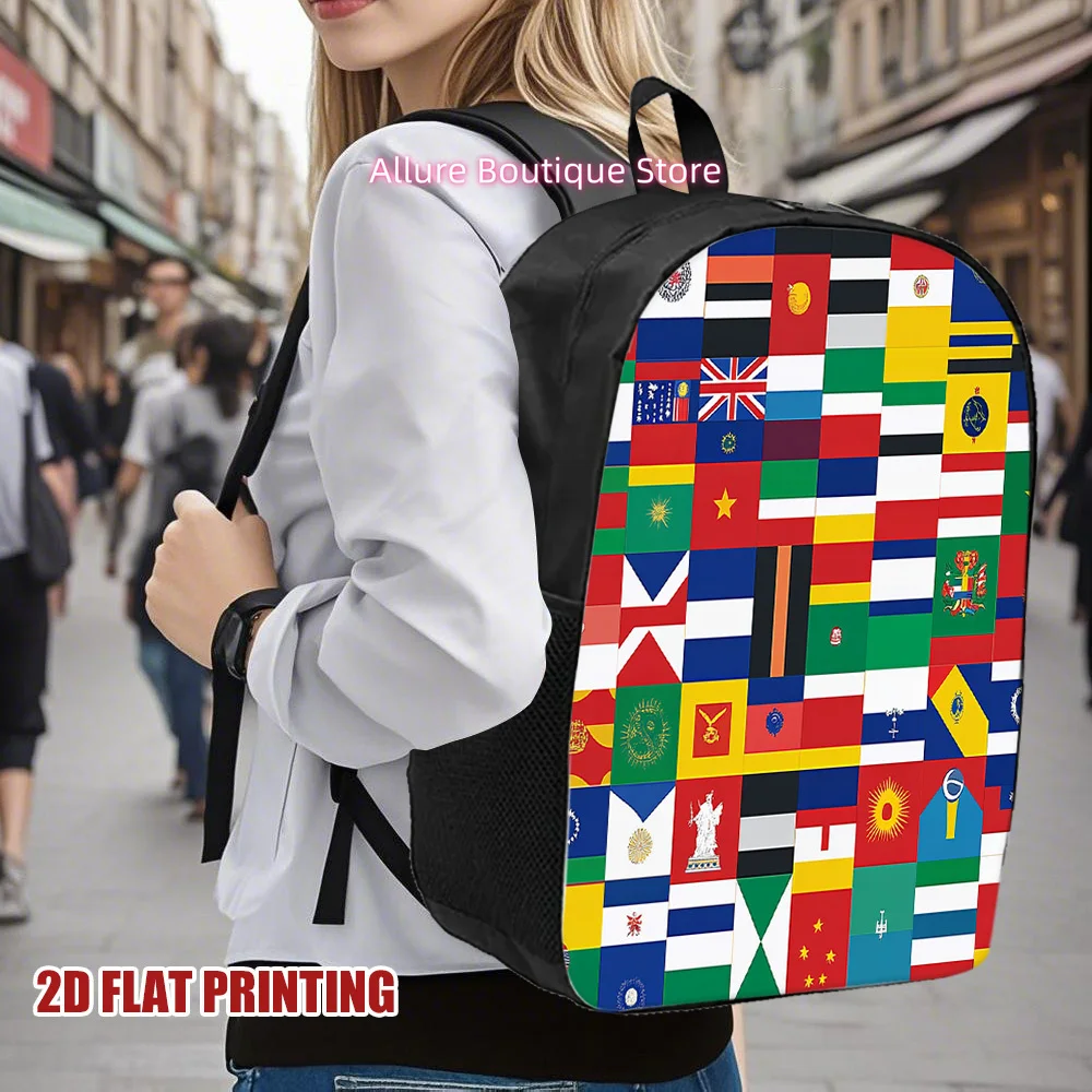 1pc World Flags Print Backpack - Large Capacity Lightweight Travel with National Flags Design, Spacious Bookbag for &, Casual Da