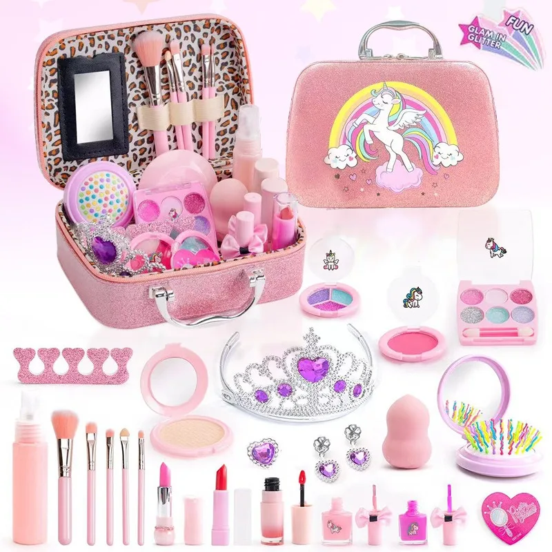 Children's Cosmetics Toys Girls Makeup Box Set Princess Crown Portable Beauty Bag Lipstick Eye Shadow Development Intelligence