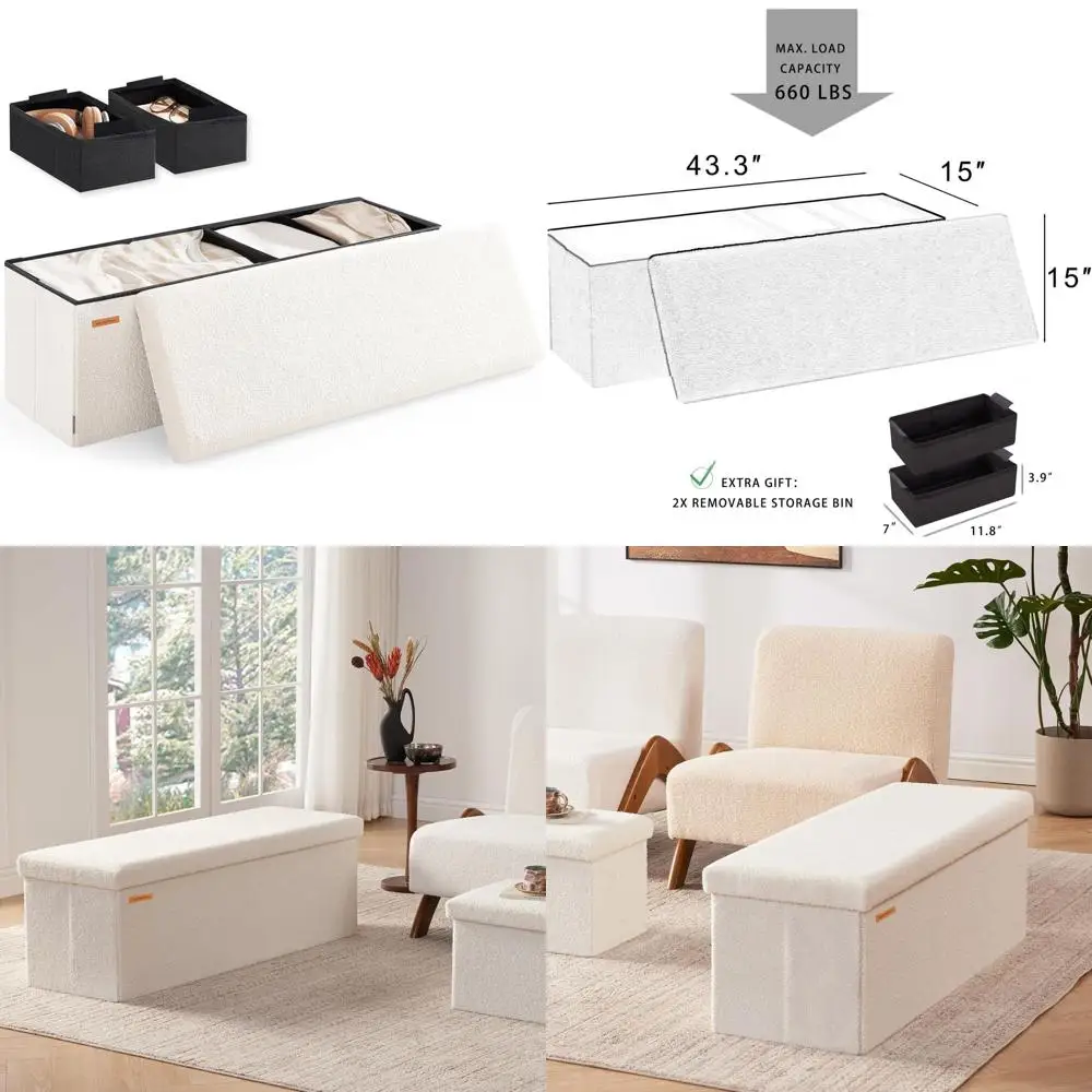 

Белая тумба-пуф для хранения с обивкой из шерпы, современная мягкая подставка для ног для гостиных