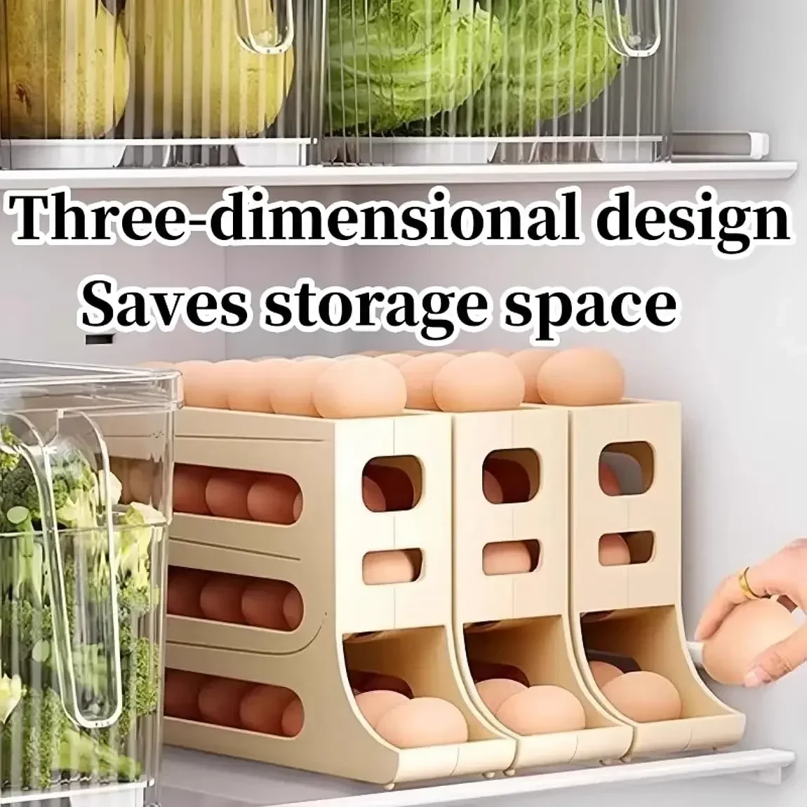 Refrigerator Egg Storage Box Kitchen Side Door Egg Preservation Rack Automatic Rolling Eggs Organizer Holder 4 Tier Egg Boxes