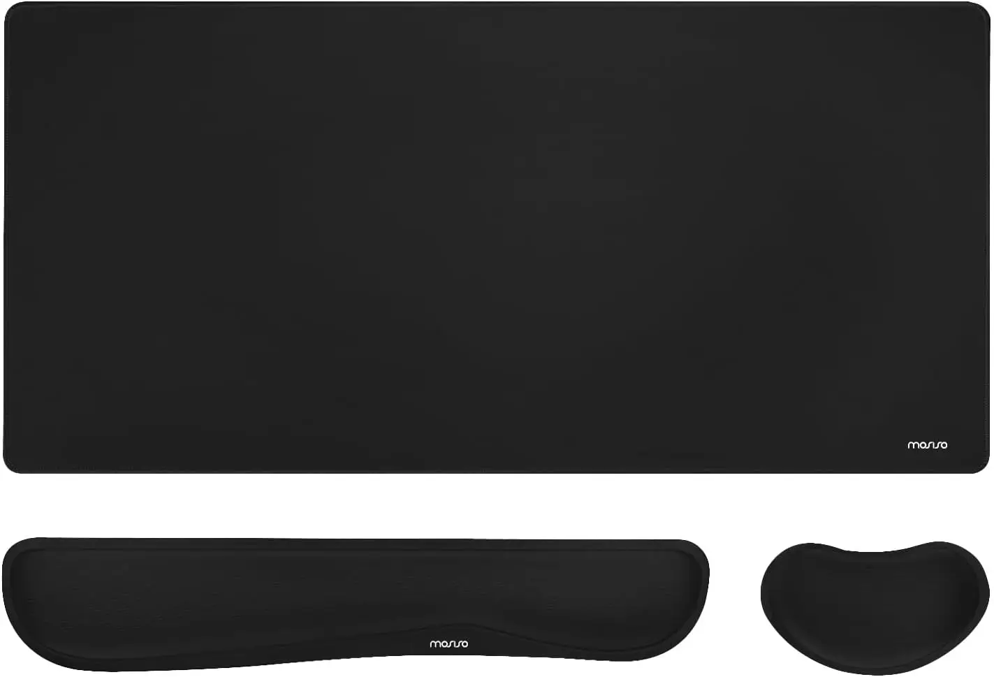 Ergonomic Keyboard Mouse Pad Set with Memory Foam Wrist Rest, Large Non-Slip Mousepad for Home Office, Black
