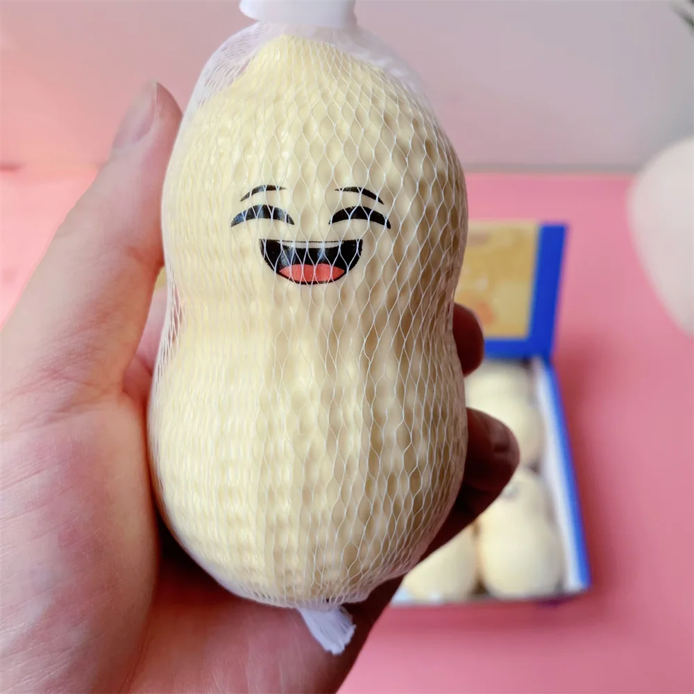 Good Luck Peanut PU Squishy Toy, Mud Texture Slow Rising Finger-Sticking Decompression Fidget for Adults, Wholesale Blind Box