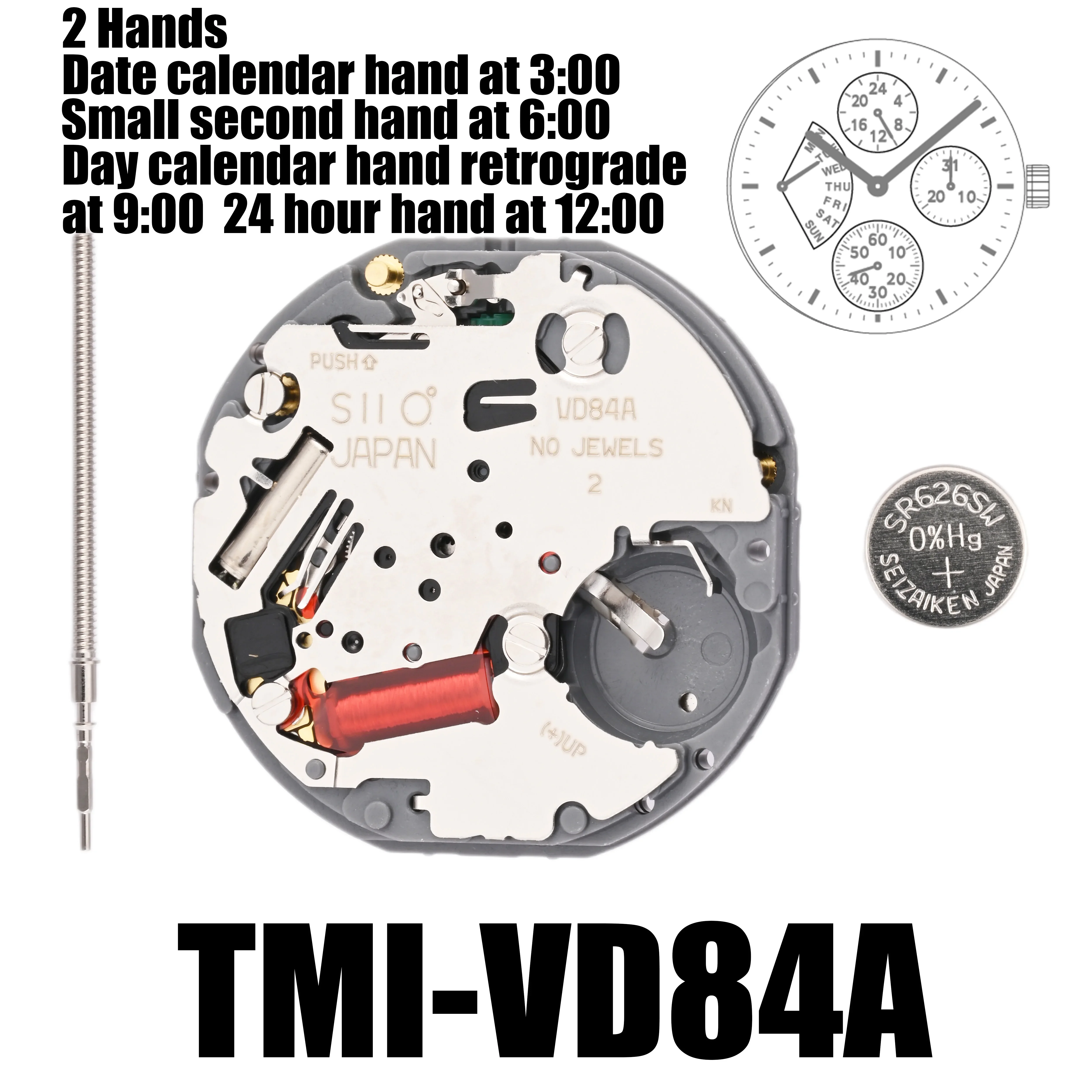 Vd84 Beweging Tmi Vd84 Beweging 2 Handen Multi-Eye Movement Multi-Eye (Dag, Datum, 24 Uur, Kleine Sec) Grootte: 10 ½ Met Hoogte: 3.45Mm