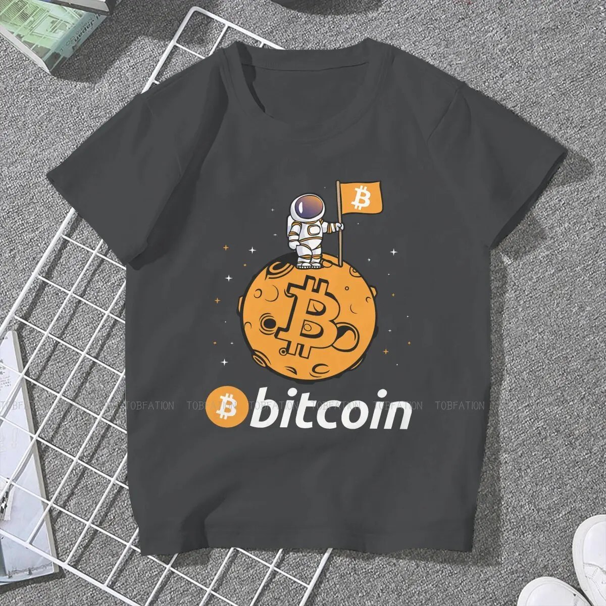 Funny Astronaut Bitcoin TShirt for Woman Girl When Moon Space Humor Summer Tee T Shirt Novelty Loose