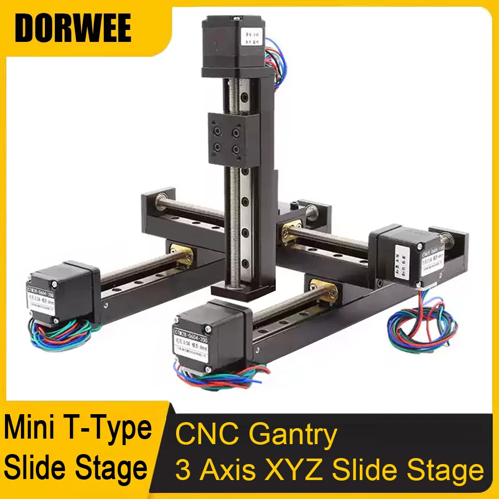

Портальный 3-осевой линейный столик с ЧПУ XYZ Т-образный скользящий столик Линейная ось ход 50-300 мм с направляющим модулем шагового двигателя NEMA11 28 мм