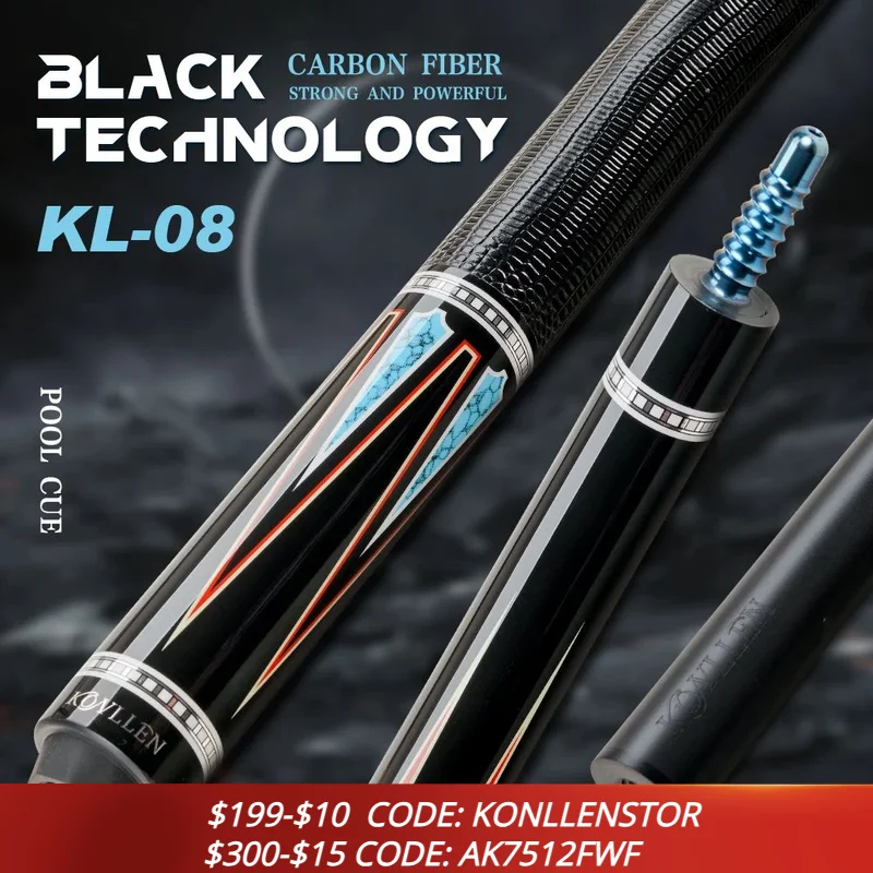 

KONLLEN Carbon Fiber Pool Cue Stick KL-08 Low Deflection shaft professional billiard cue stick with free cases