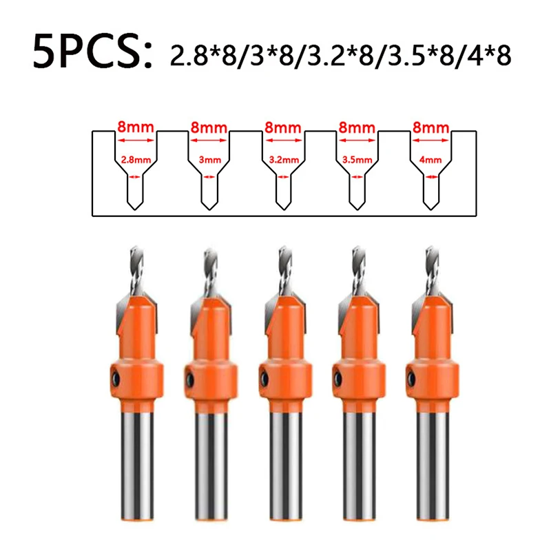 5PCS HSS Timber Woodworking Ti Countersink Drill Bit Set Screw Cutter Wood Tool