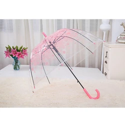 Romantic Transparent Clear Flowers Bubble Dome Umbrella Half Automatic For Wind