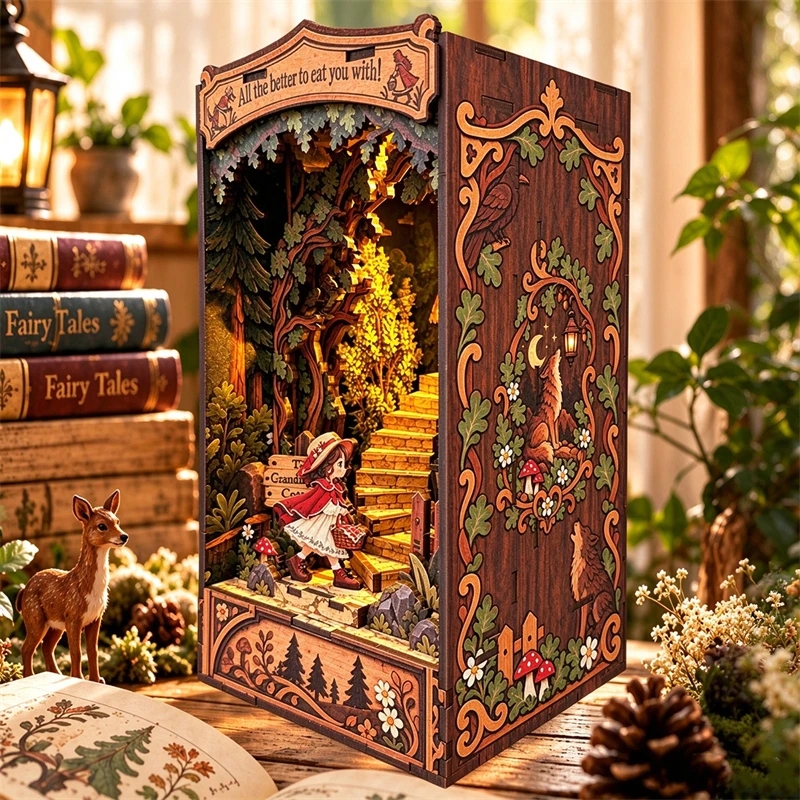 DIY Wooden Book Nook Figurines Miniatures The Unknown Danger Bookend for Friends Birthday Gifts Home Decor Crafts