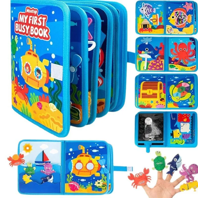 10-in-1 Busy Board Montessori-Spielzeug ab 1 Jahr, Busy Book 3D-Meeresthema, leises Buch für die Früherziehung, ab 1-5 Jahren, Mädchen und Jungen