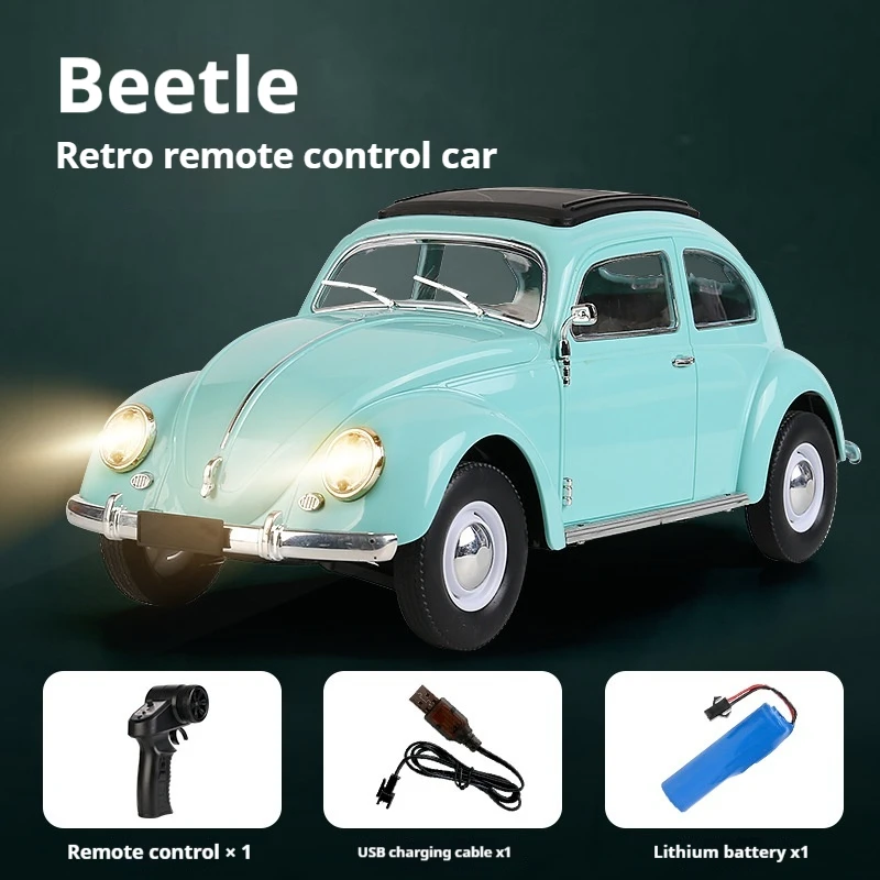 1/16wpld62mini De Reen Rc Retro Simulation Beetle Light Drift Flat Run 1949-1963 Remote Control Car Children'S Boys Toy Gifts