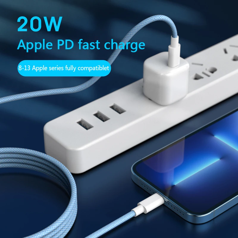 4 Colors PD 20W USB Cable For iPhone 14 13 12 Pro Max 11 iPad Mini Type C Fast Charging USB C Data Wire Cord 1M 2M