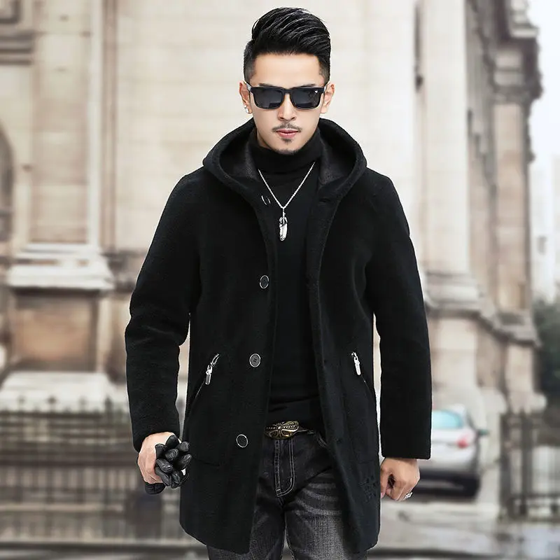 

Winter Men Real Wool Sheep Shearing Fur Coat Male Autumn Coats Mens Clothes Double-side Wear Jackets Ropa Hombre Overcoat A36