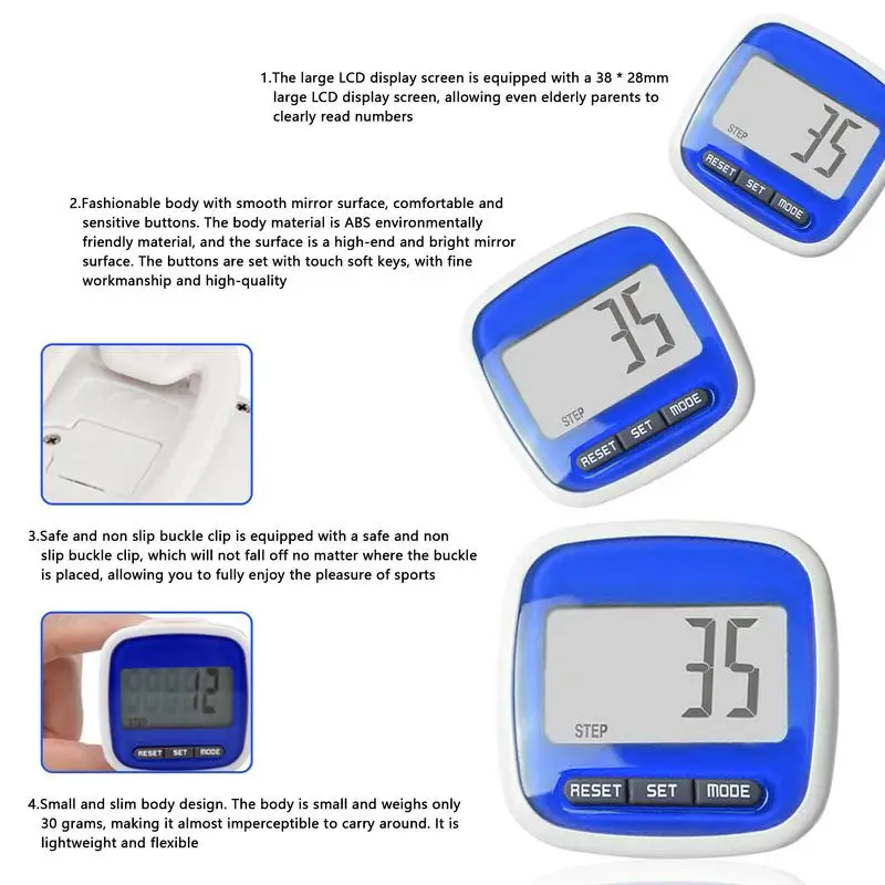 3D Pedometer Walking Pedometer 3D Pedometer Waterproof Multifunctional Sports Calorie Counting LCD Display Fitness Equipment