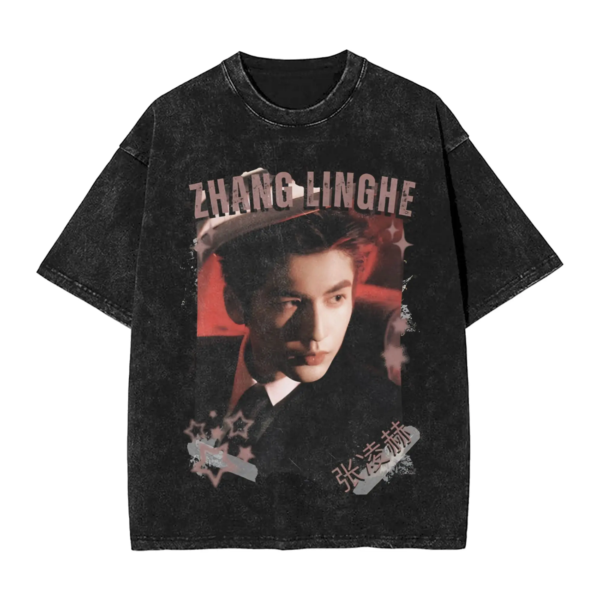 Zhang LingHe Washed T Shirt Streetwear Hip Hop Fashion T-Shirts C-Drama Actor Tee Shirt Men Women Short Sleeve Harajuku Summer