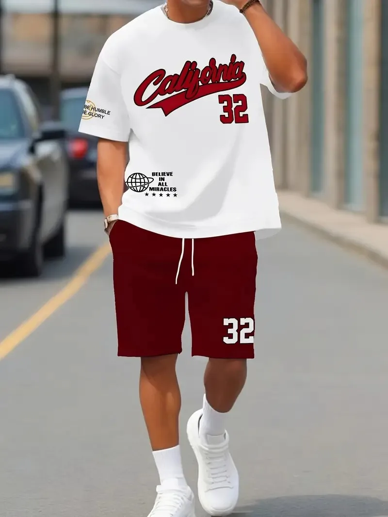 The 2025 summer new men's set features street fashion casual comfort softness breathability and 3D digital pattern printing