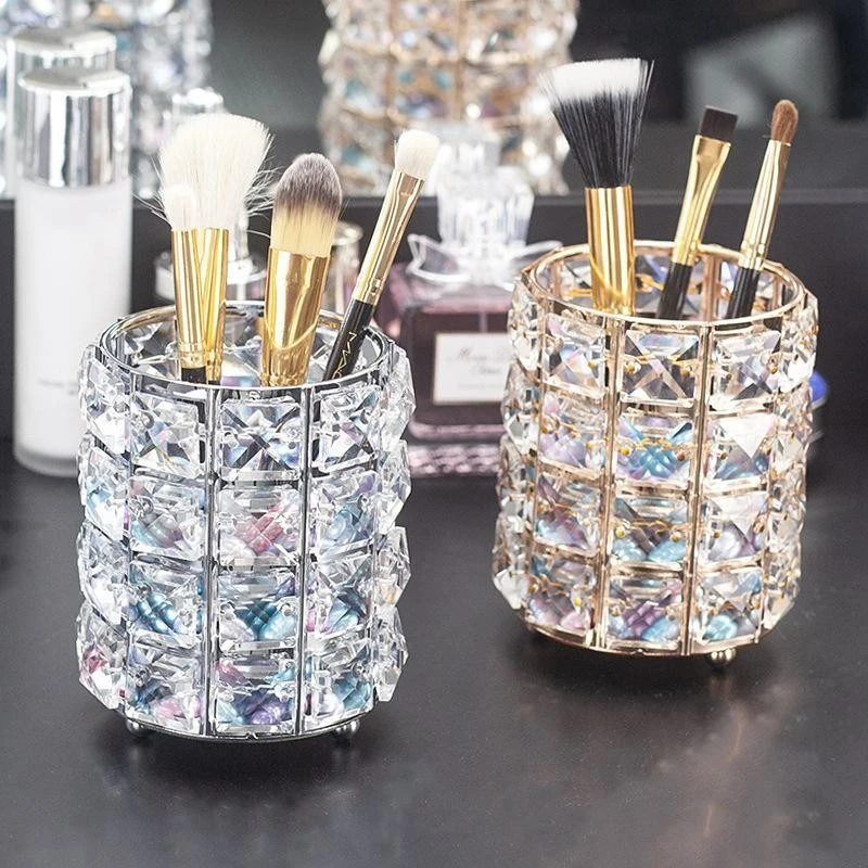 

Europe Metal Makeup Brush Storage Holder Test Tube Eyebrow Pencil Organizer Bead Crystal Jar Jewelry Diamond Cosmetic Box