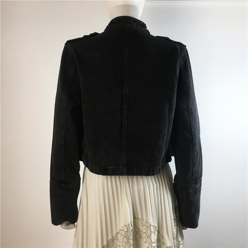 Regency Spencer Jacket ผู้หญิง Punk แจ็คเก็ต Denim Retro Multi-breasted เสื้อแจ็คเก็ตรถจักรยานยนต์ Casual Vintage Jacket