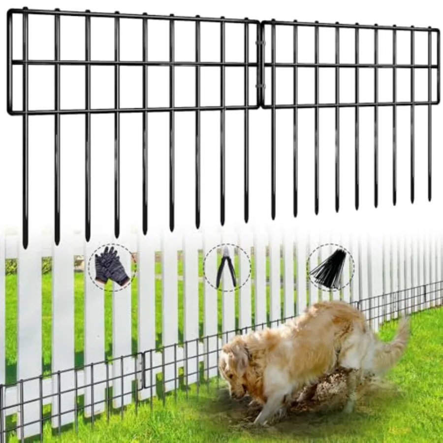 

42.5ft L x 13in (H) Garden Fence Animal Barrier, 30 Panels No Dig Fence for Dogs, 1.35in Gap Rustproof Metal Decorative Garden