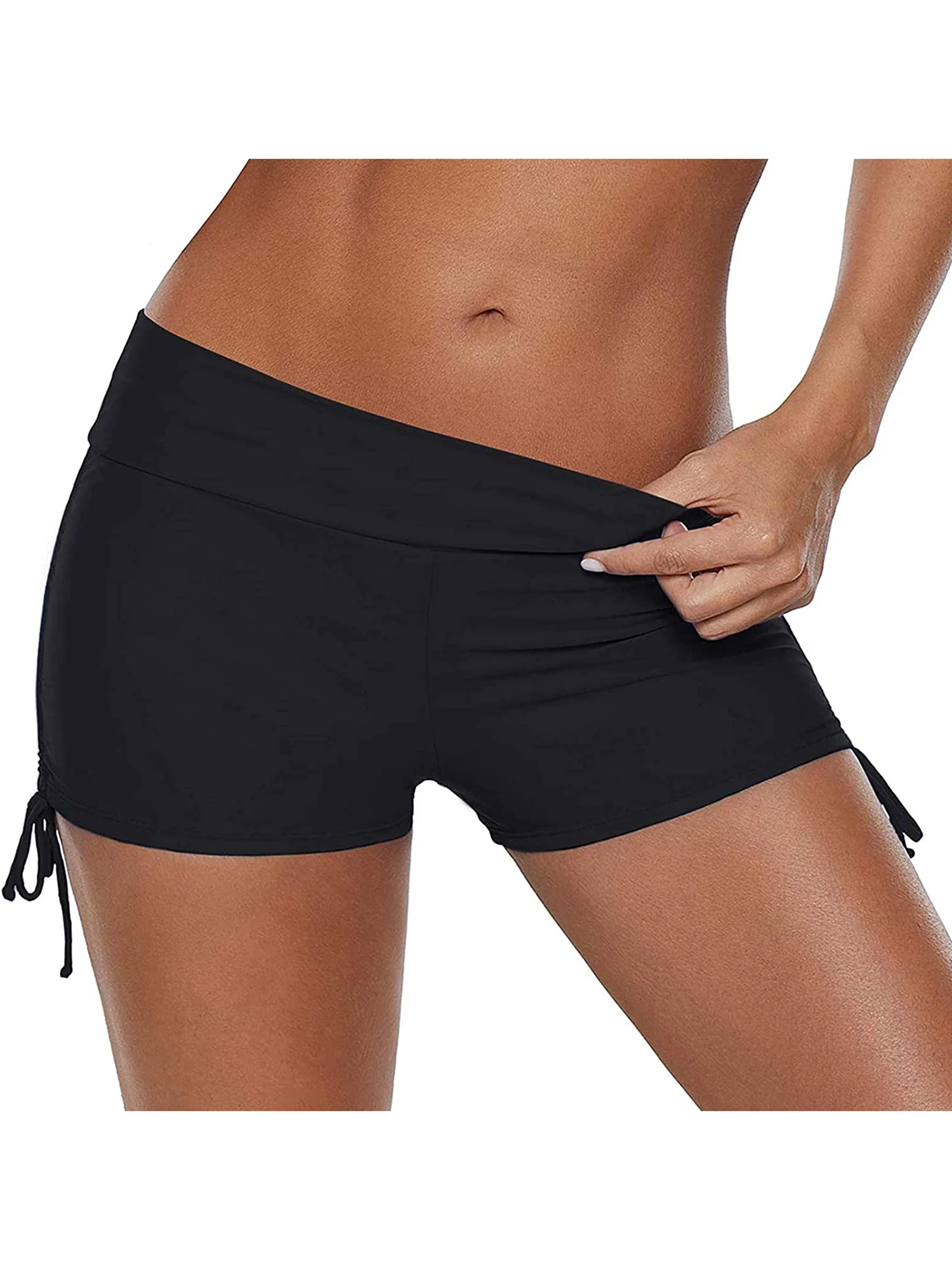 Women s Swim Shorts High Waist Sides Drawstring Stretch Sports Boyshorts Bathing Suit Tankini Bottoms with UV Protection image 5
