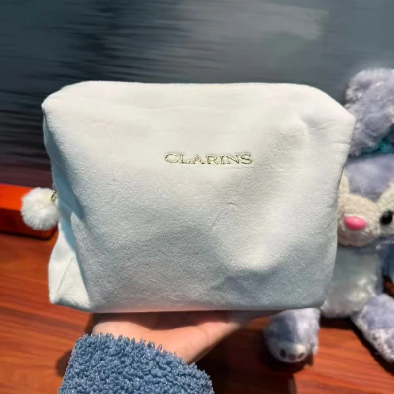 Bolsa de Maquiagem Portátil Clarins de Grande Capacidade em Veludo, Estojo de Armazenamento para Produtos de Higiene Pessoal ...