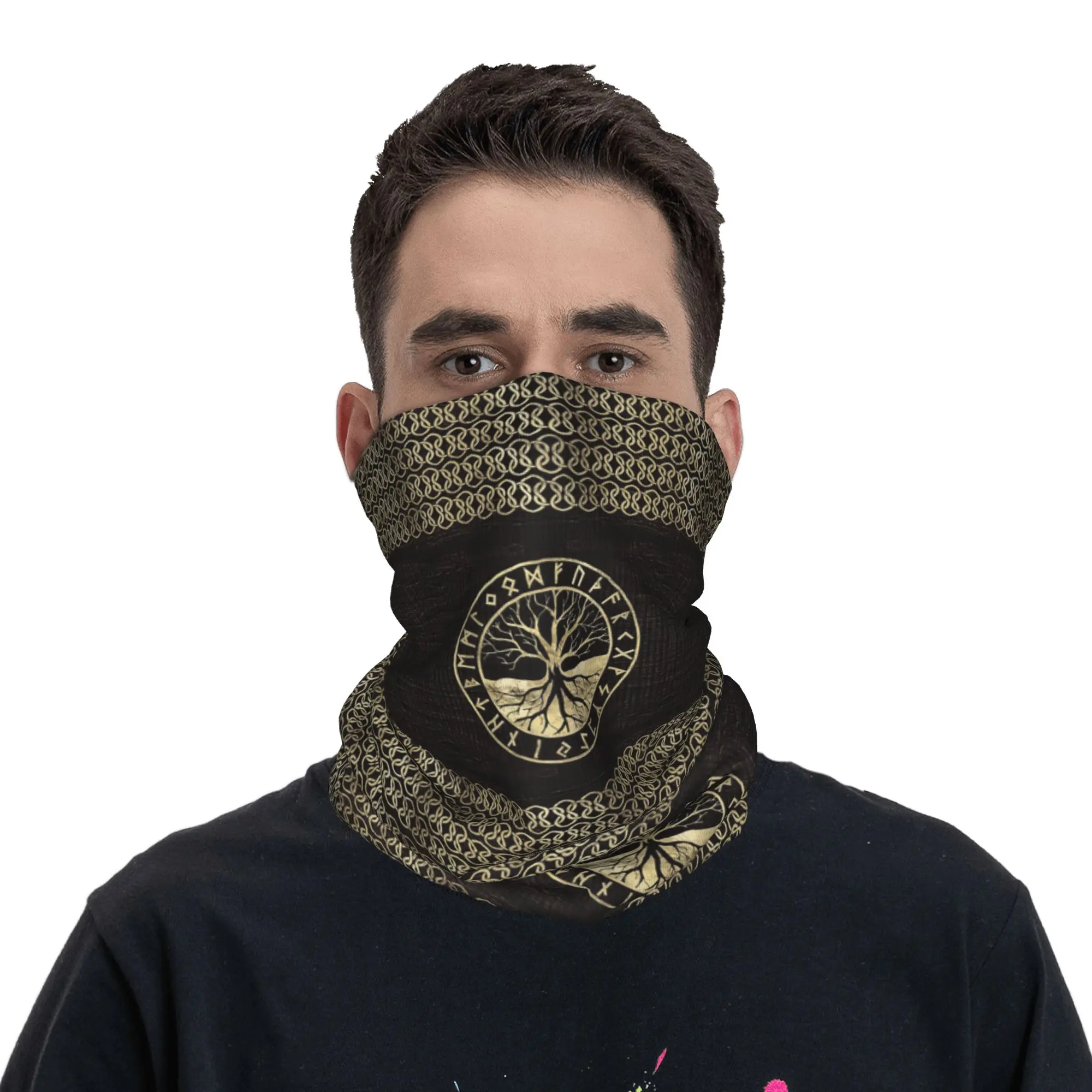 Vegvisir وشجرة الحياة Yggdrasil فايكنغ كومباس باندانا غطاء الرقبة المطبوعة وشاح سحري متعدد الوظائف عقال للجنسين الكبار