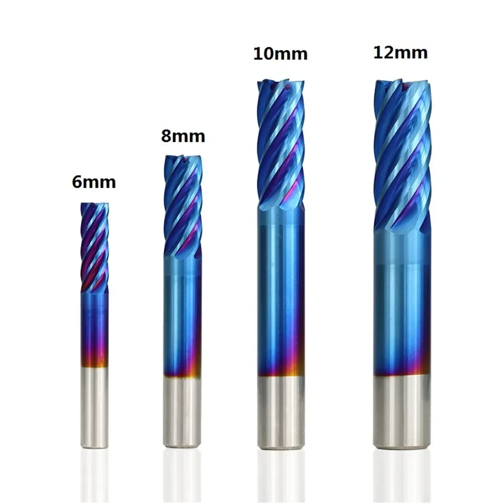 

1pc 6 Flute End Mill 6/8/10 / 12mm Nano Blue Coating Cnc Milling Machine Spiral Router Bit Cutter