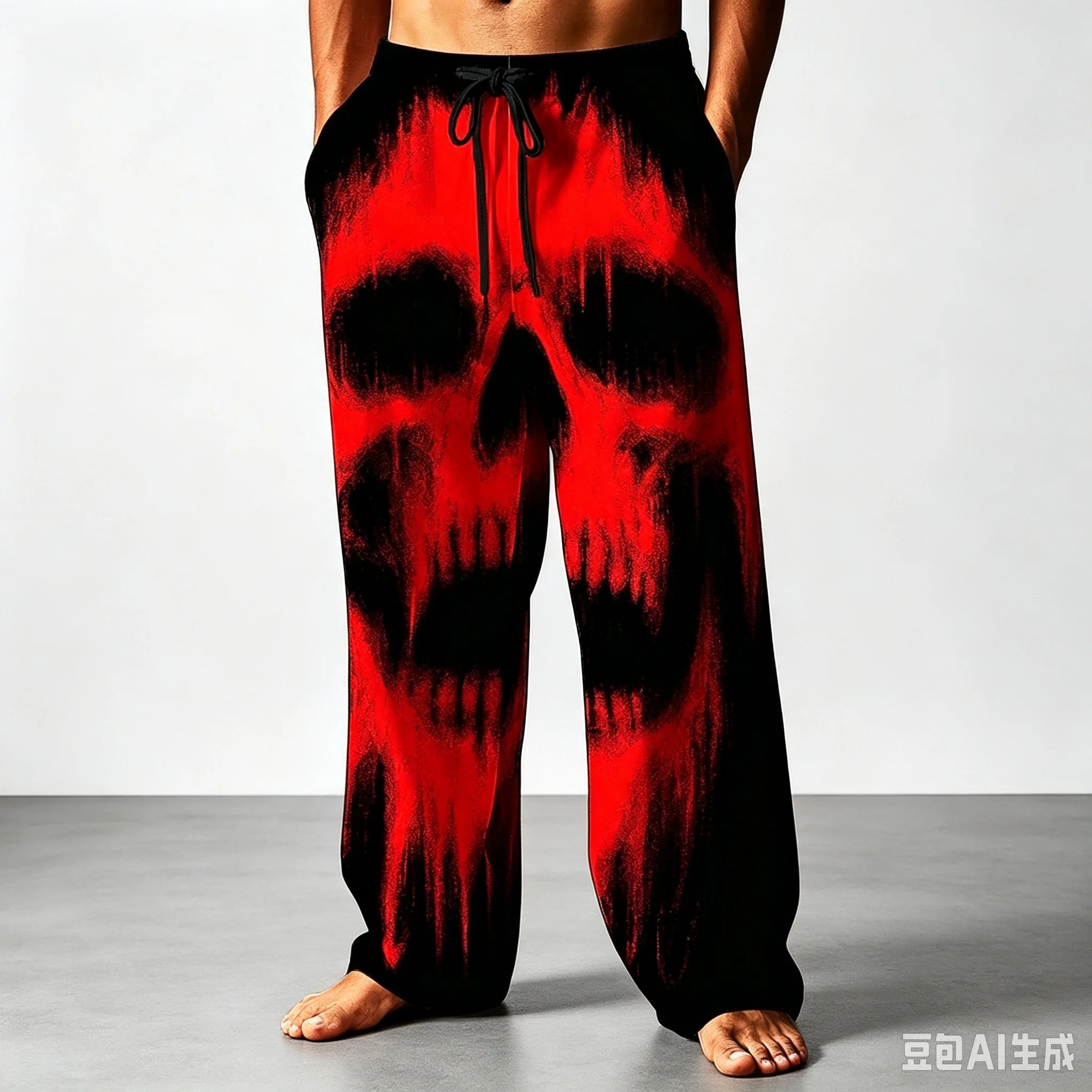 Creepy Faded Skull Unisex Straight‑Leg Jogger Pants, Loose Casual Trousers For Halloween Costume Gothic Party Street Night Out