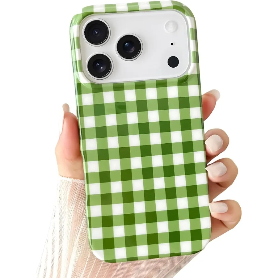 iPhone 17 Pro用ケース 可愛い エステティック ギンガムチェック柄 スマホケース ソフト スリム TPU 耐衝撃 スマホカバー 女性 女の子向け 6.3インチ