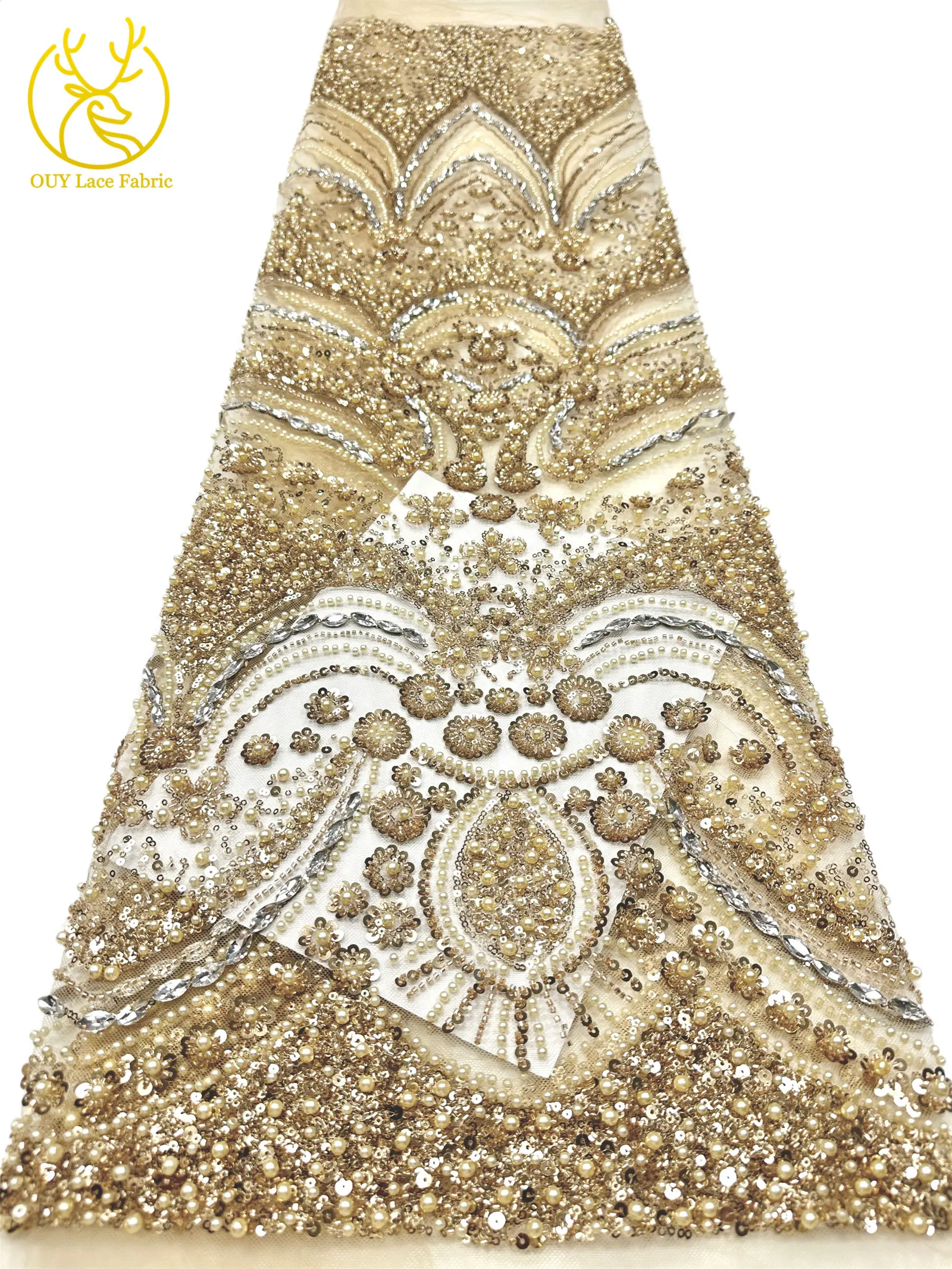 Luxuriöser königlicher lila afrikanischer handgefertigter Perlen-Spitzenstoff, französischer Pailletten-Stein-Tüll-Spitzenstoff für Hochzeitskleid-Design – Detail 18