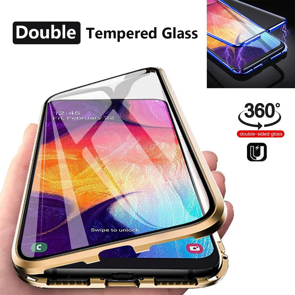 2023 Double-Sided Metal Magnetic Case For iPhone 14 12 11 13 Pro XS Max XR Glass Magnet Case For iPhone 7 8 Plus SE Cover